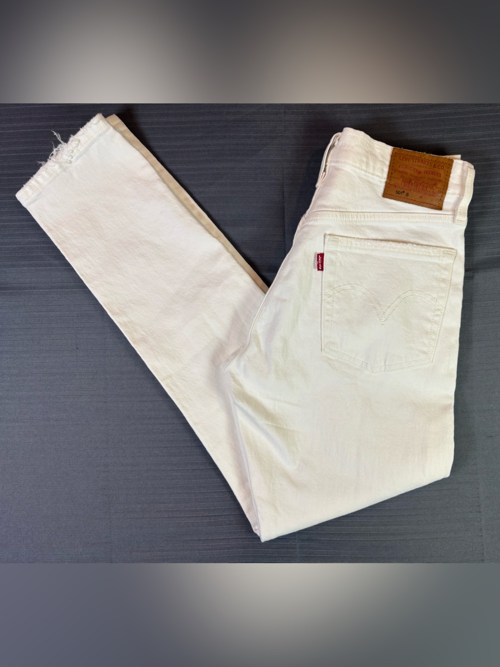 Levi’s 501 Skinny Jeans Womens 25x28 White Button Fly Raw Hem Stretch Denim